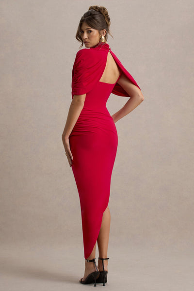 Taylor - Asymmetric, Twisted Cape Maxi Dress