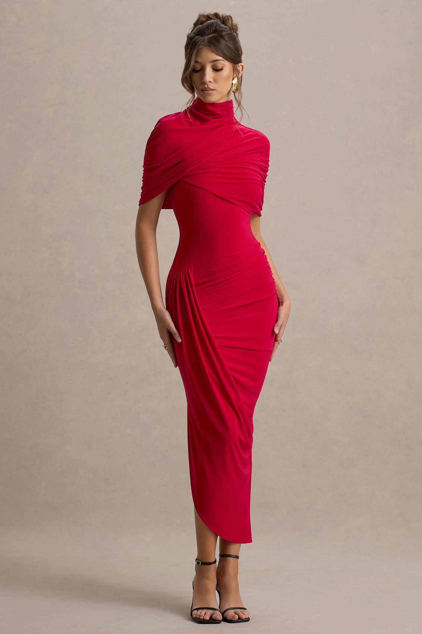 Taylor - Asymmetric, Twisted Cape Maxi Dress