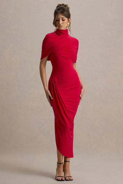 Taylor - Asymmetric, Twisted Cape Maxi Dress