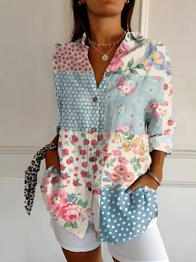 Irene™ | Blouse with Floral Pattern and Buttons