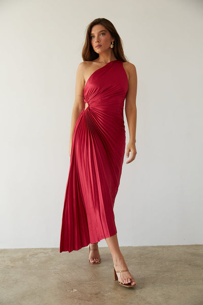 Sylviana - One Shoulder Pleated Midi Dress